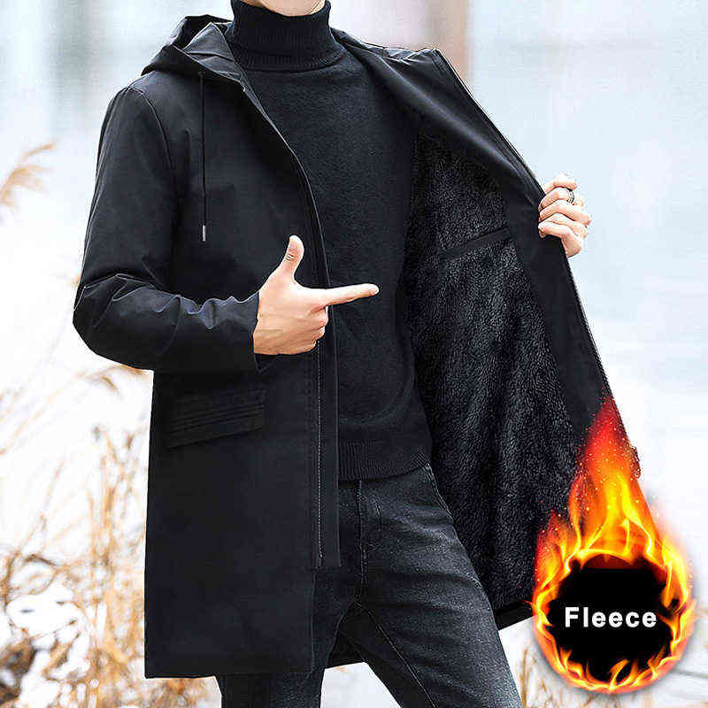 Men's Jackets Plus Size Men Winter Warm Fleece Parka 2021 New Black Hooded Windbreaker Outfit Fleec Long 8XL L220830