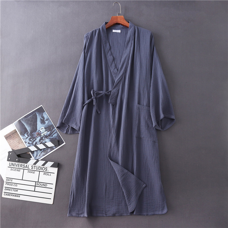 Accappatoio da donna coppia Accappatoio in crêpe di garza Solido 100% cotone a maniche lunghe con scollo a V Kimono da sposa Sleepwear Plus Size Vestaglia 220830