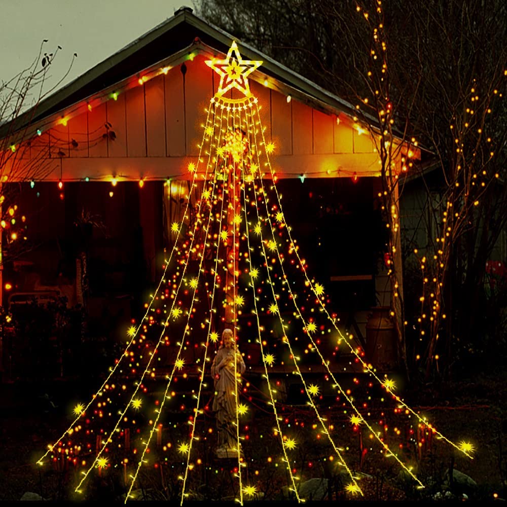 أضواء عيد الميلاد في الهواء الطلق 11.5 قدمًا 8 أوضاع إضاءة أدوات LED أضواء الشلال لعيد الميلاد في الهواء الطلق لأضواء الفناء لحفلة عطلات منزل الشجرة