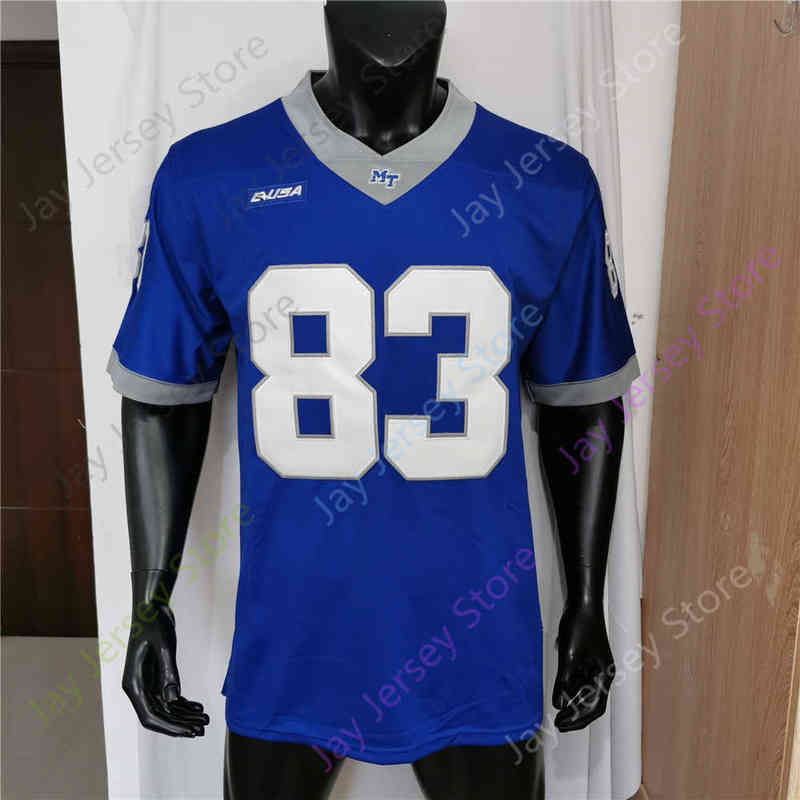 Umerican College Football Wear 2021 NEW NCAA Middle Tennessee State Jerseys 83 Jaylin Lane College Collock Jersey White Blue Size You
