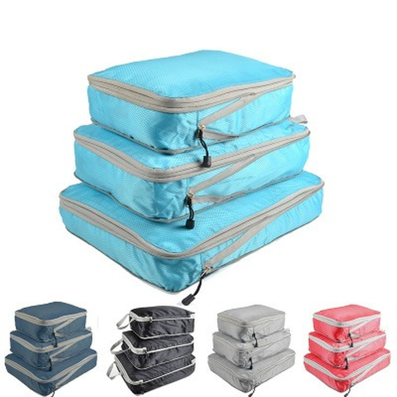 Opbergdozen Binnen 3 stks Set Compressie Verpakking Kubussen Reistas Bagage koffer Organisator Set opvouwbare waterdichte nylon materiaal 220830