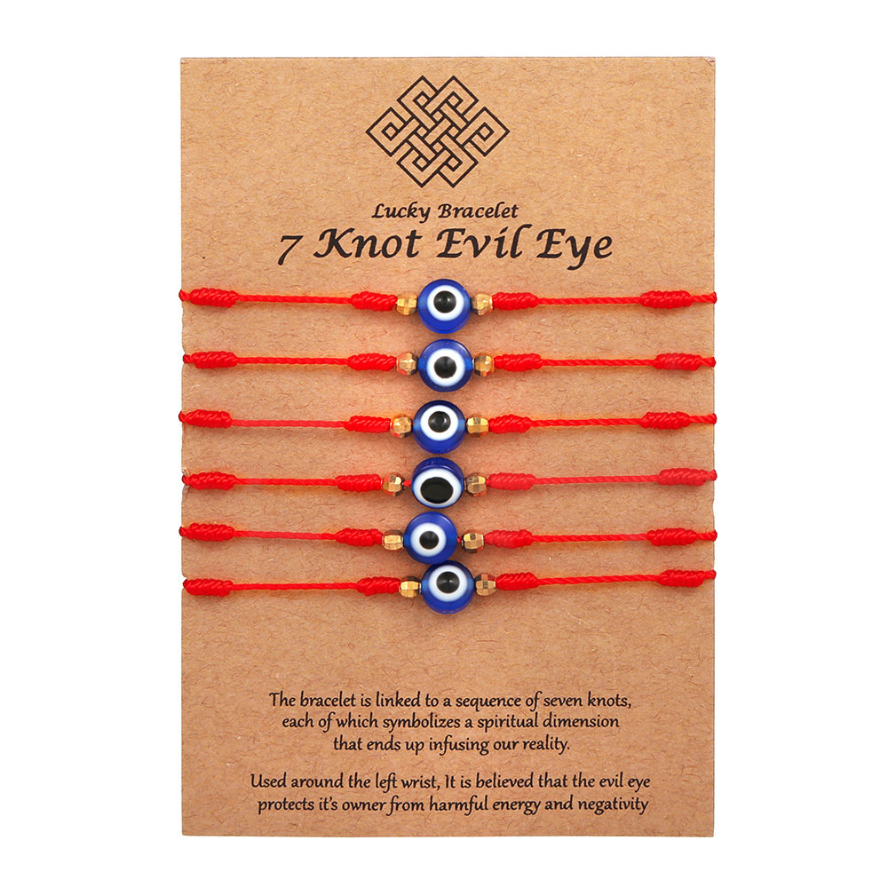 Devil Eye Card Charm Bracelets European&American Creative 7 Knot Lucky Red Rope Woven Bracelet 6/sets Jewelry