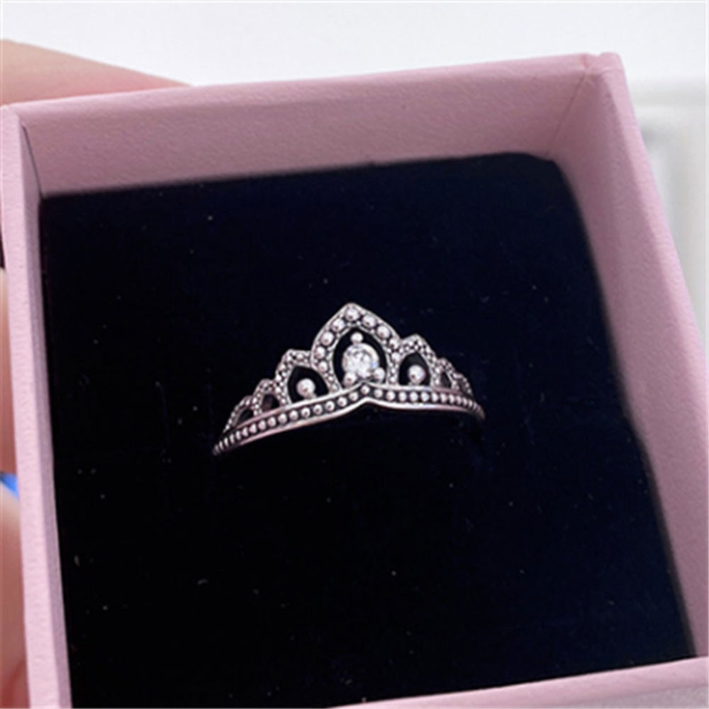 925 Sterling Silver Regal Beaded Tiara Ring with Clear Zirconia Fashion Style Jewelry Ring For Women7629147