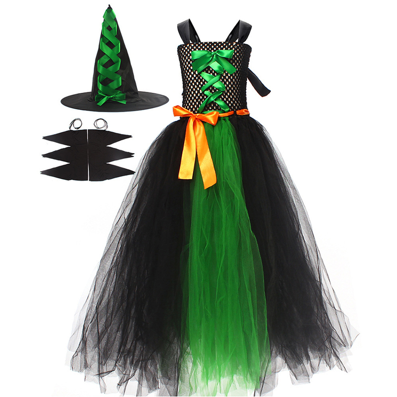 Occasioni speciali in costume da strega di Halloween ragazze vestito con cappello bambini che fantasia abito tutu abito cosplay da festa gotico 210y 220830