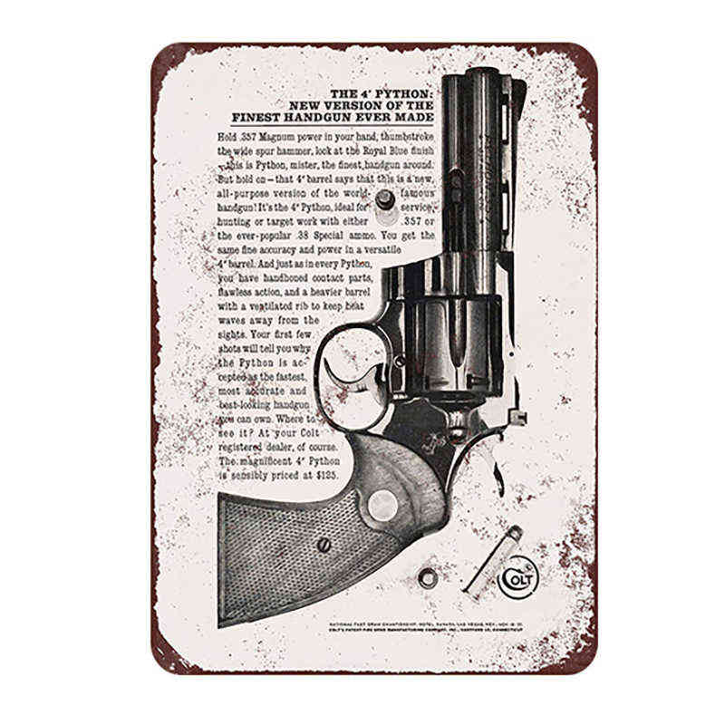 Metal Painting Vintage Pistol Tin Signs Retro Gun Metal Plate Painting Wall Decoration Metal Plaque Tin Poster Man Cave Bar Pub Club T220829