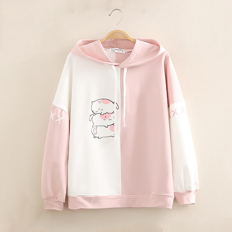 Sweats à capuche pour femmes Sweats Mode Hiver Cartoon Patchwork Sweat Harajuku Pull Chaud Cordon Style Coréen Anime Sweat À Capuche Top 220829