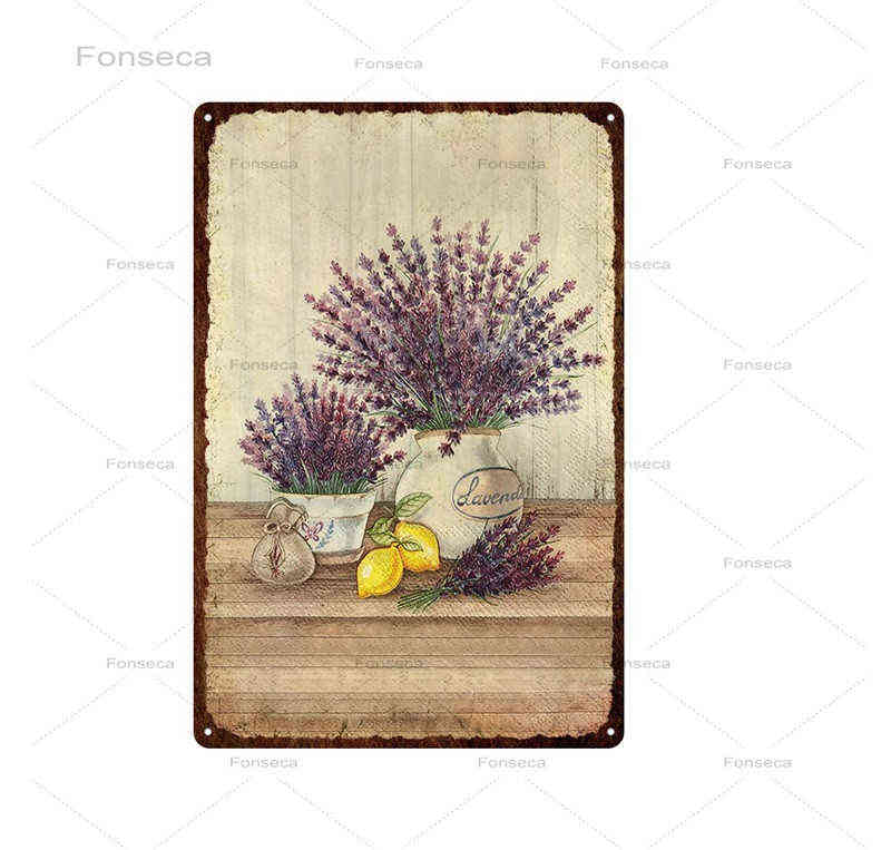 Pintura de metal flor flor metal poster placa vintage rosa rosa lavanda sinal de lata de lata de lata de lata de parede de parede para celeiro cozinha garagem ferro pintura t220829