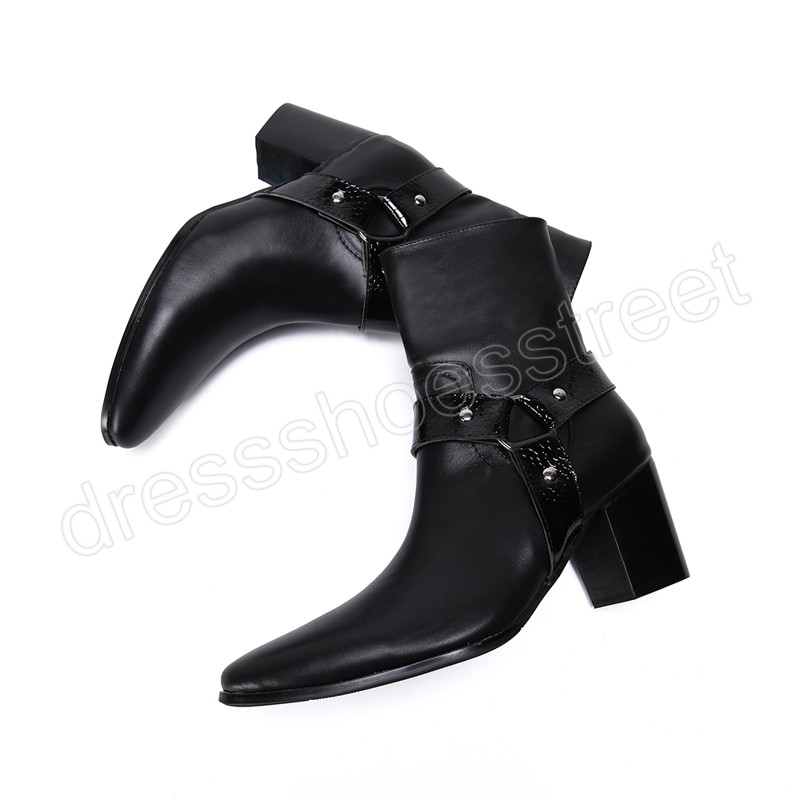 Botas de cuero genuinas de estilo británico botas altas botines botas puntiagudas de la fiesta masculina bota formal zapatos de vestir formales