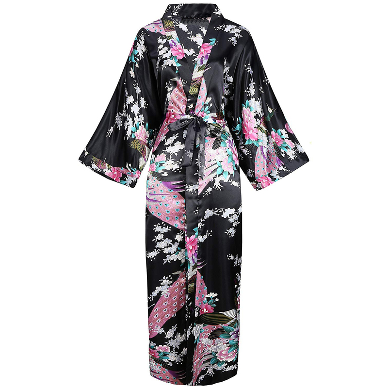 Bata de mujer Sexy para mujer, bata larga con bolsillo para boda, novia, dama de honor, bata de baño tipo kimono de rayón, talla grande SXXXL, vestido de noche 220830