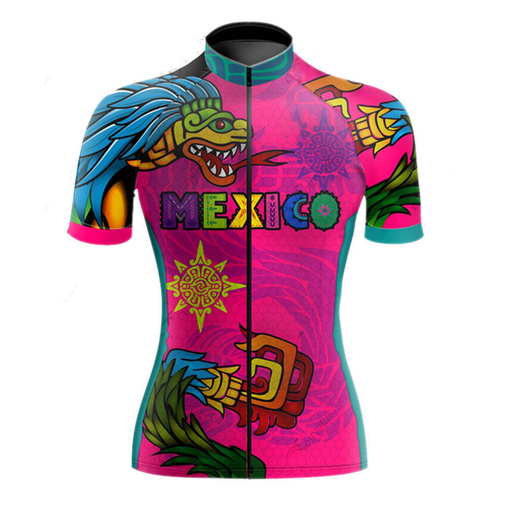 Maillot de cyclisme professionnel rose du mexique pour femmes, ensemble respirant, Kits de vélo de course en équipe, vêtements de vélo courts, M36, 2024