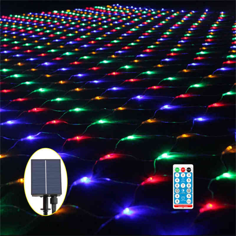 LED String AC220V/Güneş Powered LED Net Örgü String Light 3x2m Ev Bahçe Arka Bahçe Tatil Partisi Noel Peri Dekorasyon Çelenk T220830