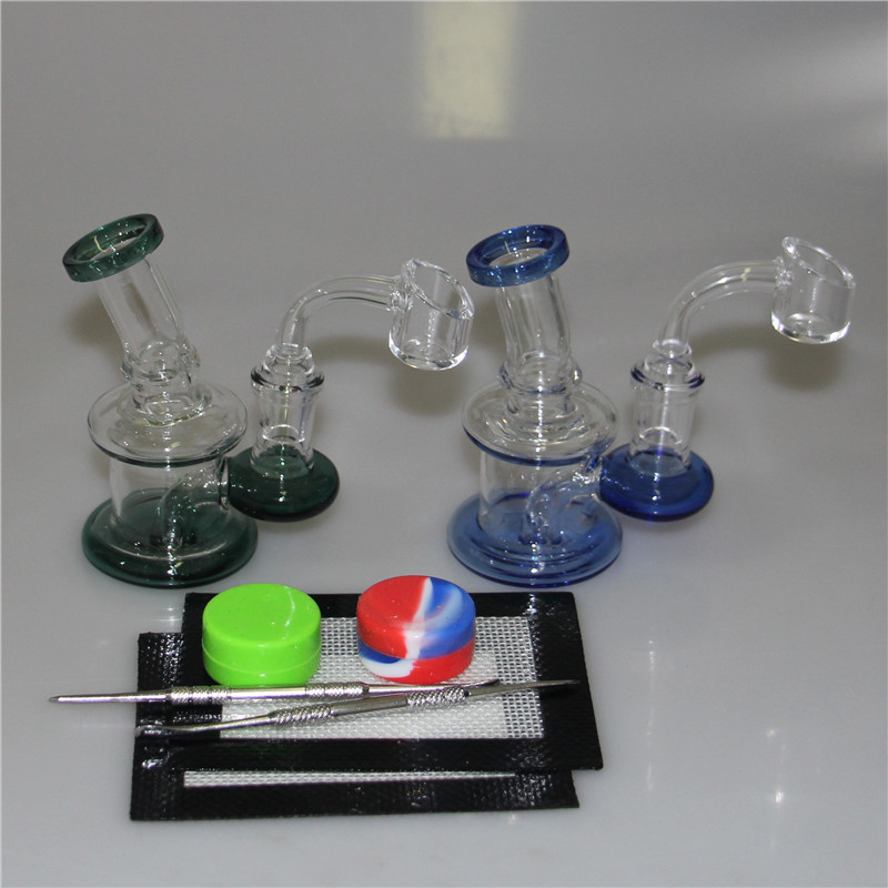 Mini Glass Dab Rigs Bong Hookah Glass Water Pipe Beaker Recycler Oil Rig med kvartsbangare rökskål