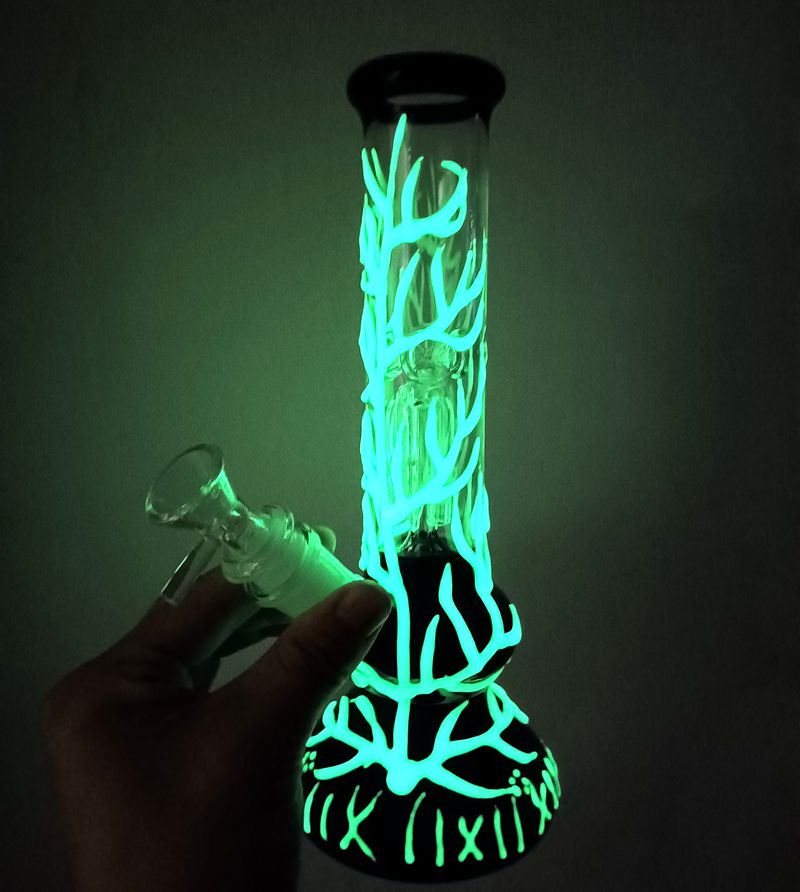 Narguilés en verre lumineux 10,5 pouces Bongs à eau Femme Pipes à fumer de 18 mm d'épaisseur avec motif de bras d'arbre