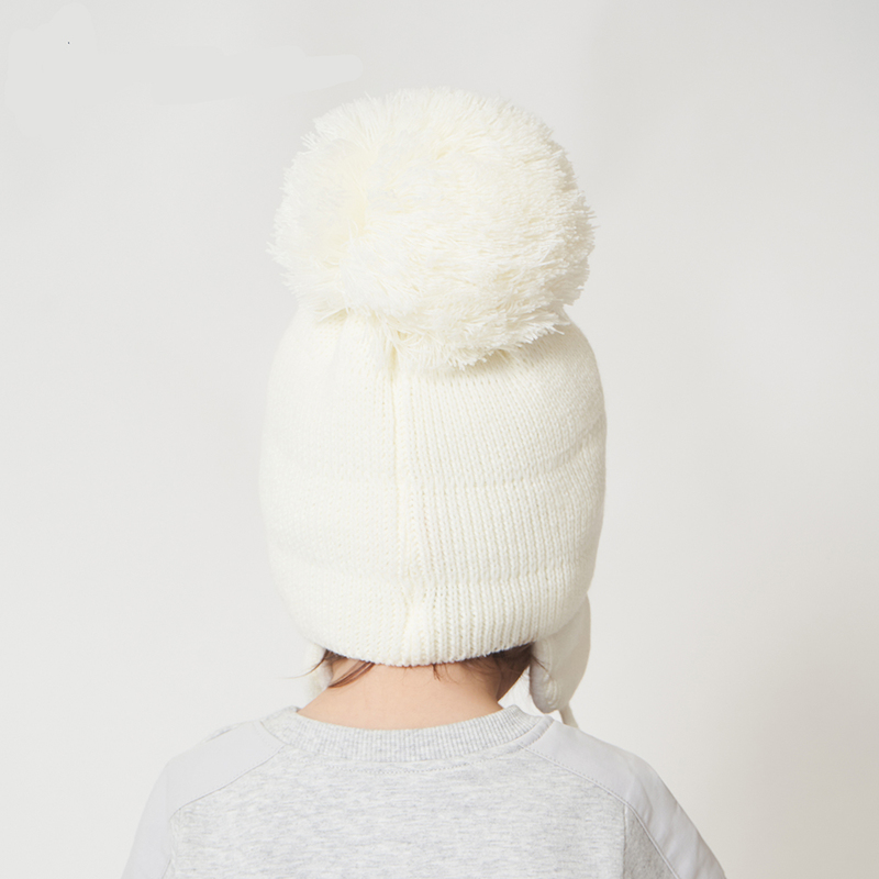 Casquettes Chapeaux Grand Pompon Hiver Bébé Chapeau Coton Tricot Enfants Bonnet pour Garçons et Filles avec Doublure Polaire Bomber Enfants 220830