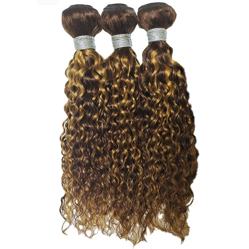 Brésilien Human Hair 3 Packles Loose Wave Deep Curly Crotuly Curly Double Tofts P4 / 27 Couleur de piano 10-28 pouces