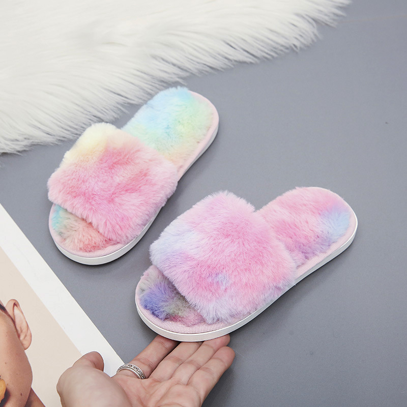 Slipper Kids Slippers Faux Fur Child Girls Plush Slippers Home Sapatos Indoor Crian￧as Flato Cute Baby Baby para meninos 220830