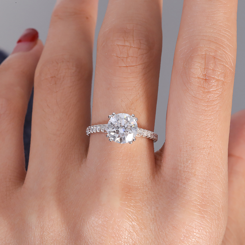 Anéis de casamento de anel solitário 100% 14k Engajamento de ouro branco para mulheres Round Solitaire com Gemstone DF Color VVS1 Teste positivo 220829