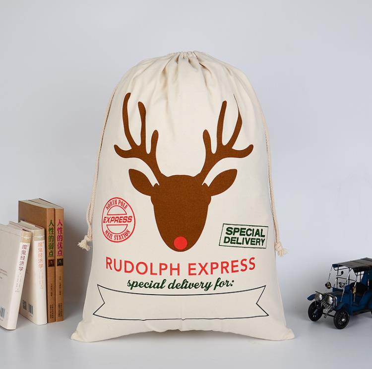 12 Styles Julk￥pa Bag Pure Cotton Canvas DrawString Sack P￥sar med Xmas Santa Design SN4122