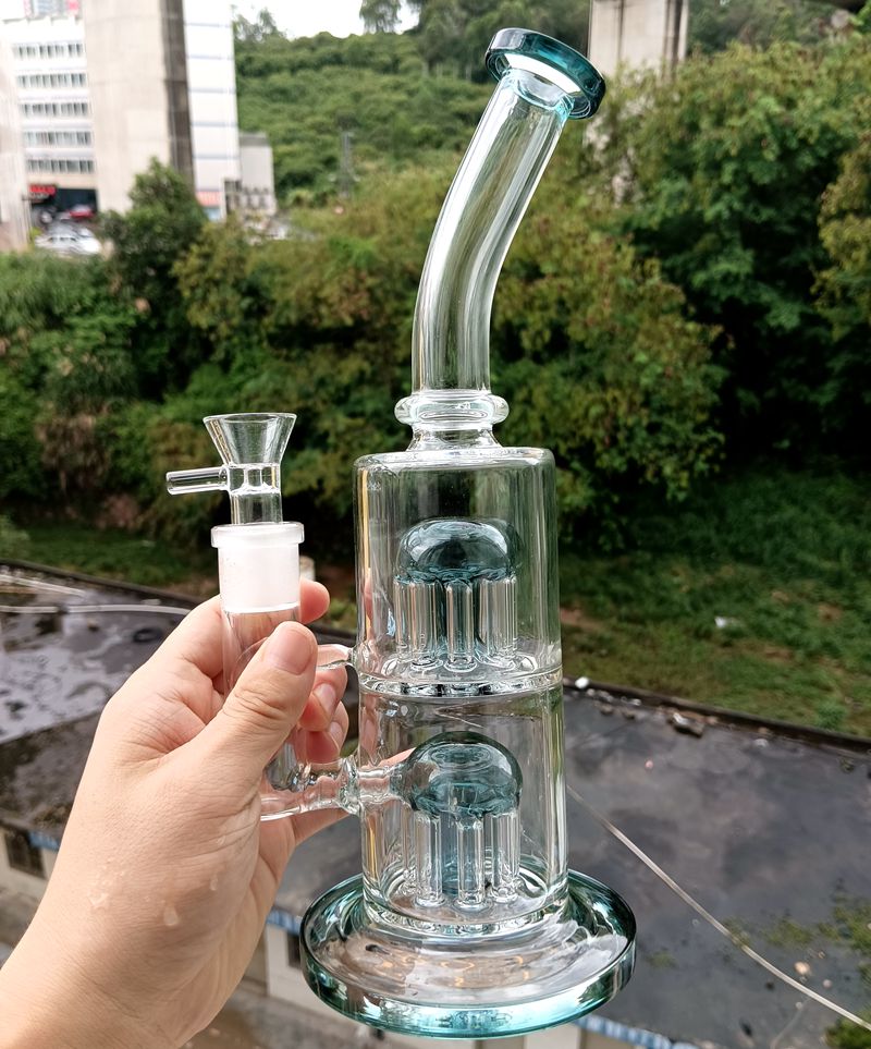 9 inch Thick Glass Water Bong Hookahs with Tree Arm Perc Female 14mm Smoking Pipes Recycler Oil Dab Rigs