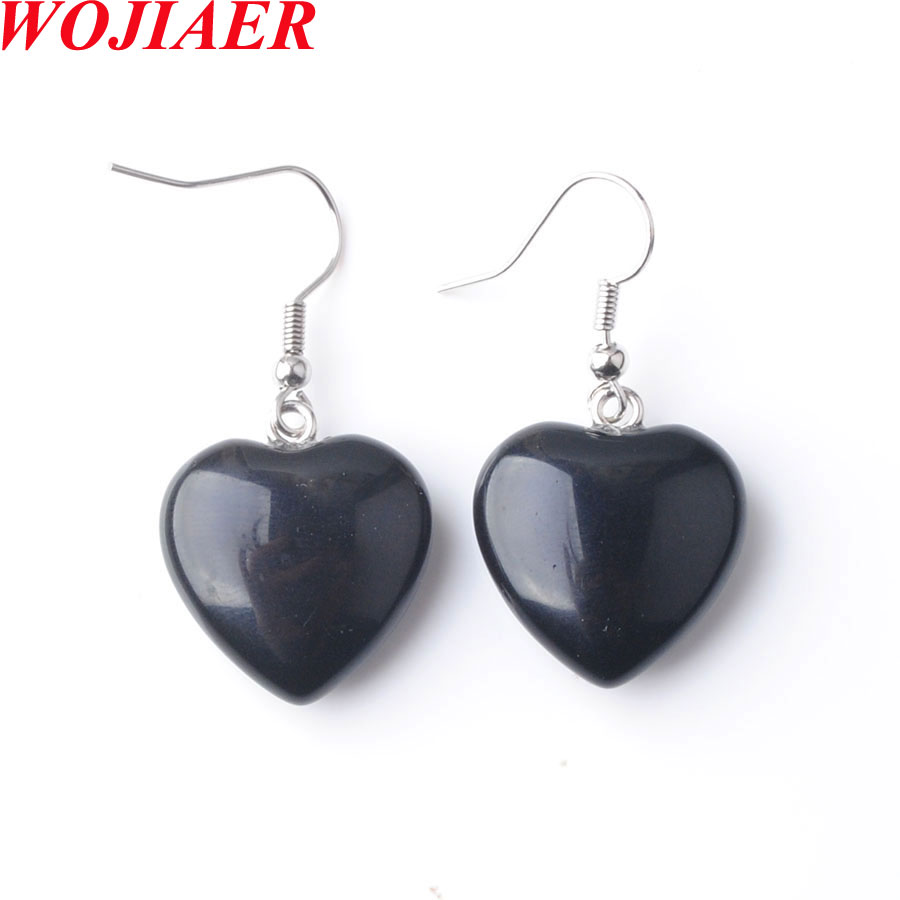 Natural Stone Necklace Jewelry Sets For Woman Black Agates Heart Pendant Earrings Bridal Wedding Set O9494