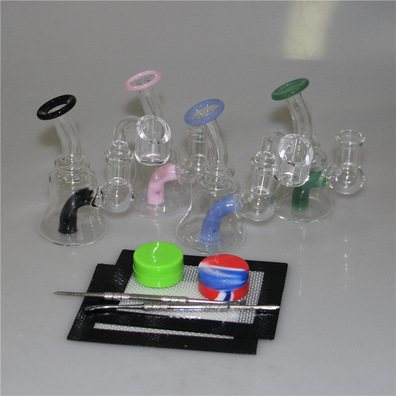 Glasbongs Shisha Zwei Stile Dickes Glas Dab Rigs Wasserpfeifen Becherglas Bong Heady Oil Rig mit Quarz-Bange-Nägel-Schüssel zum Rauchen