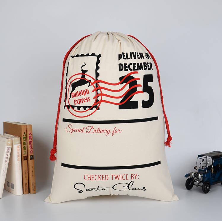 12 Styles Julk￥pa Bag Pure Cotton Canvas DrawString Sack P￥sar med Xmas Santa Design SN4122