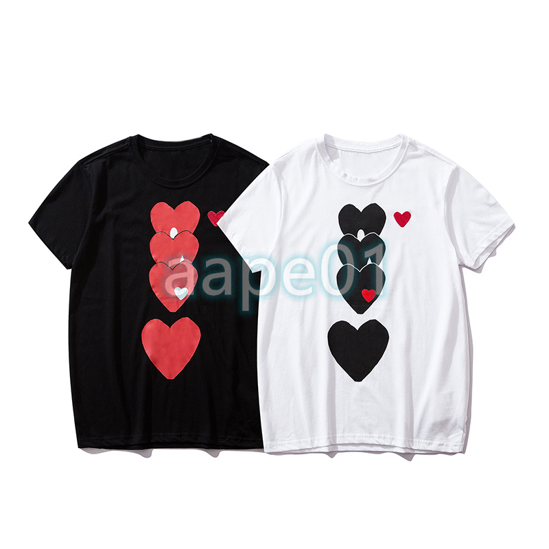 Hommes été coeur impression t-shirt haute qualité femmes à manches courtes hauts Couples décontracté ample noir blanc t-shirts taille asiatique S-2XL