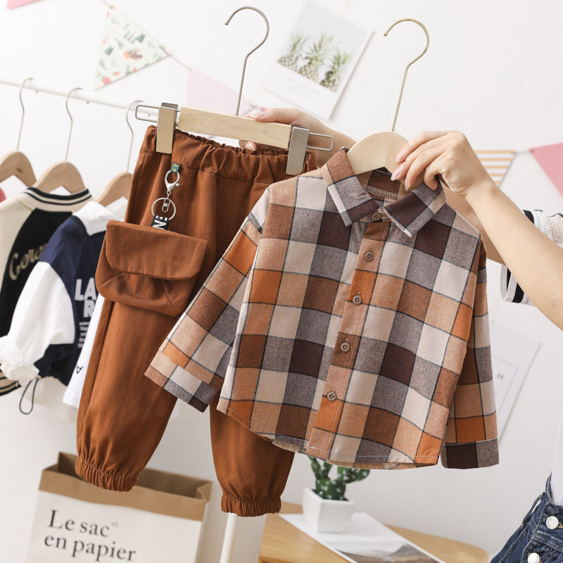 Besondere Anlässe 2 Stücke Herbst Baumwolle Kleinkind Kinder Kleidung Sets Kariertes Hemd Hosen Baby Jungen Anzug Kinder für Kleidung 220830