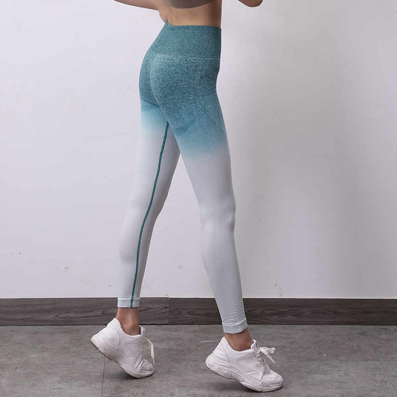 Yoga-Outfits, hohe Taille, Hüftlift, Damen, enge Fitnessweste, Laufübung, hängende Farbverlauf-Leggings