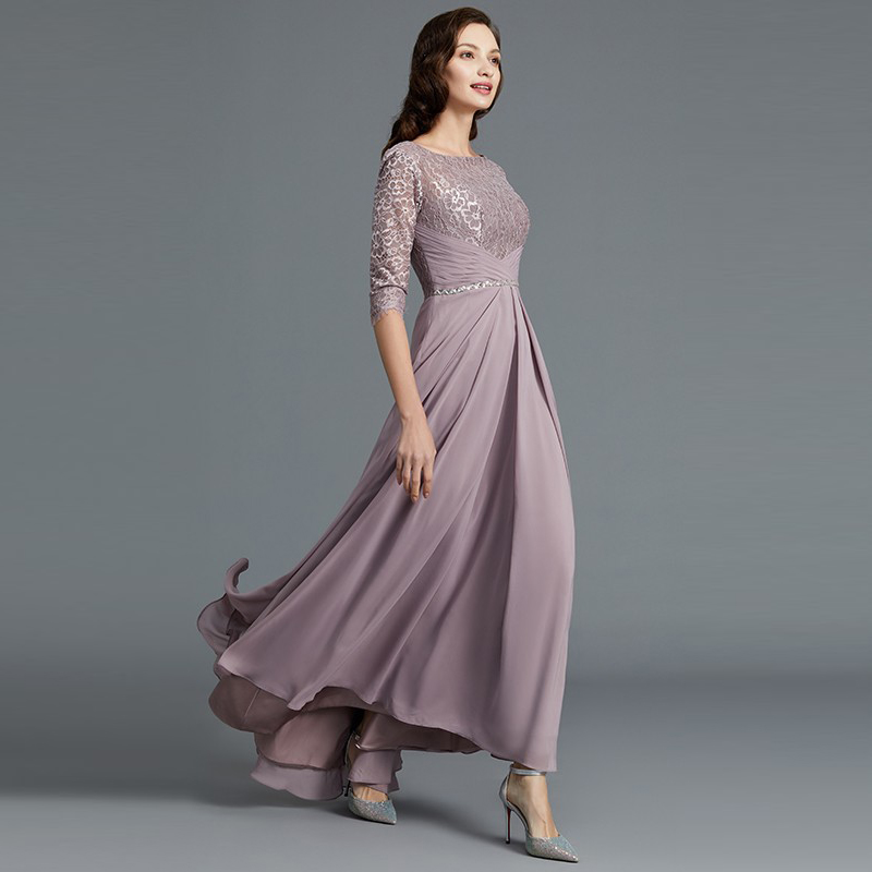 Sukienki o wysokiej niskiej koronki stroju panny młodej z kurtką 2022 Grabia długie szyfonowe sukienki weselne trzy ćwierć rękawów.