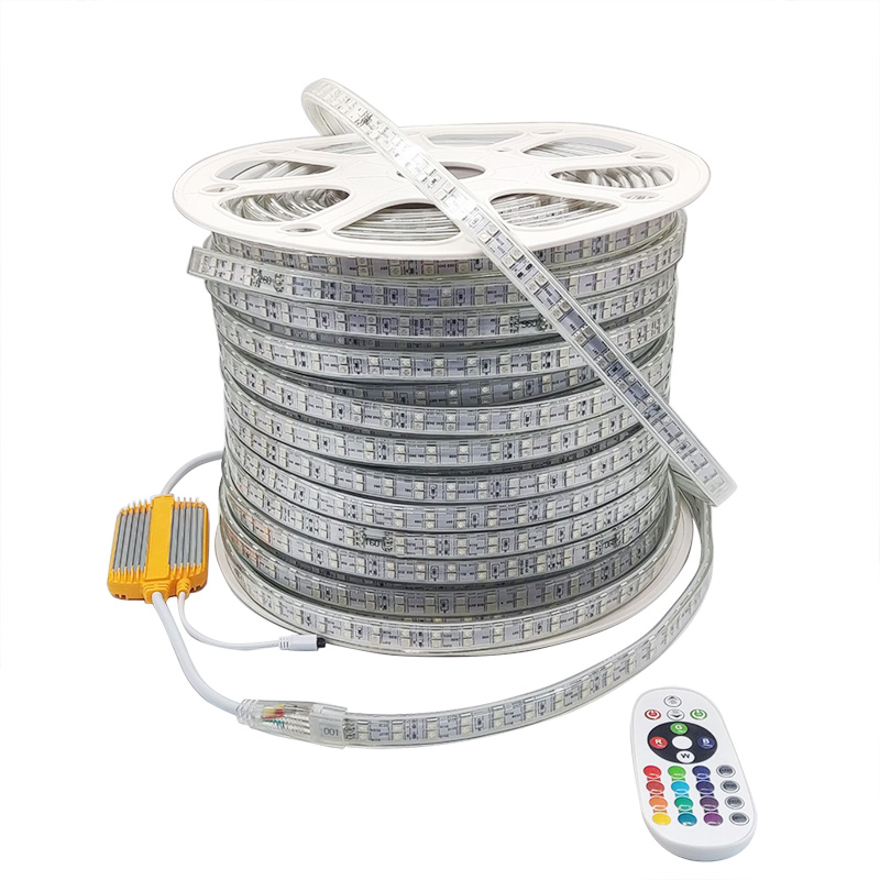 Super Bright 5050 RGB LED Strip Light 120 led Double Row 220V High Voltage Remote Control Waterproof Led Tape Ribbon Flexible Strips Home Decoration