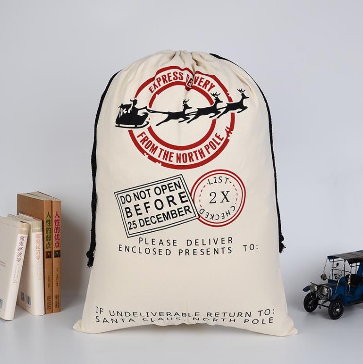 12 Styles Julk￥pa Bag Pure Cotton Canvas DrawString Sack P￥sar med Xmas Santa Design SN4122