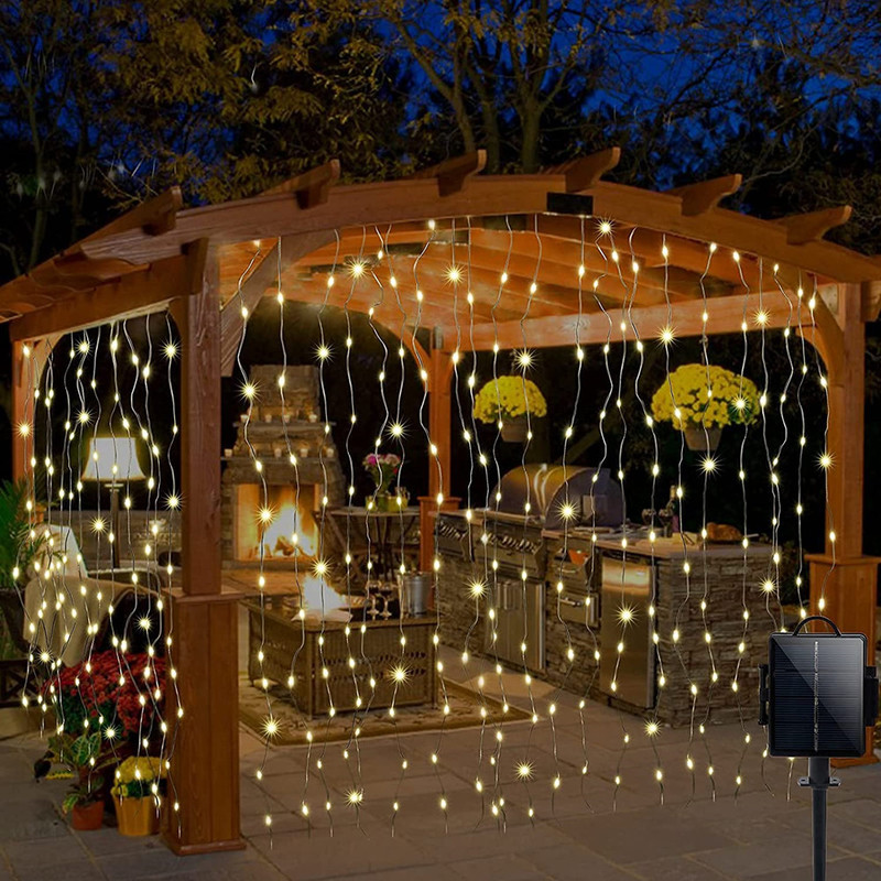 Autre épreuve de fête d'événement fournit des LED solaires Light Outdoor Christmas Festoon Fairy Garland String rideau 3MX3M pour la chambre de mariage Decoration Année 220830