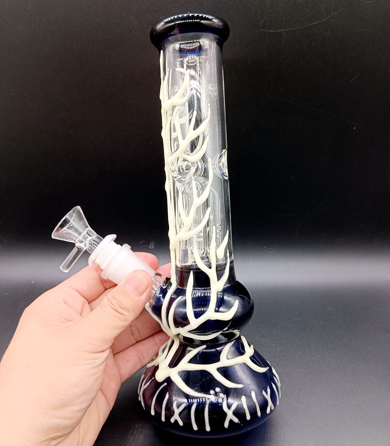 Narguilés en verre lumineux 10,5 pouces Bongs à eau Femme Pipes à fumer de 18 mm d'épaisseur avec motif de bras d'arbre