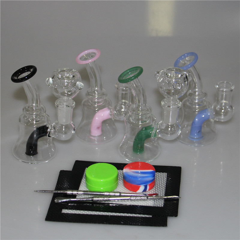 Mini glas bägare bong hopah dab rigg hårda vattenrör bongs kvarts banger skål oljeriggar bubbler rökrör tjock