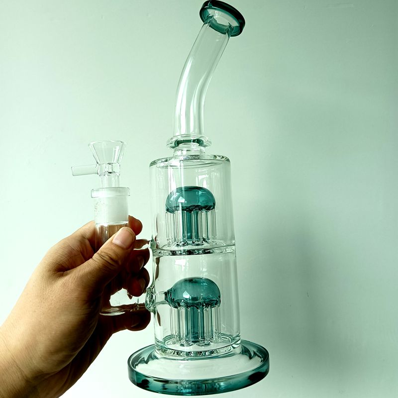 9 inch Thick Glass Water Bong Hookahs with Tree Arm Perc Female 14mm Smoking Pipes Recycler Oil Dab Rigs