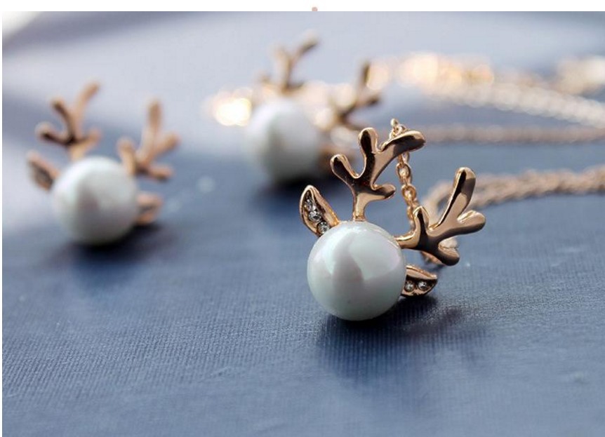 Świąteczne biżuterię Pearl jeleń urocze kolczyki z sztabkami na uszach Elk Naszyjnik biżuterii