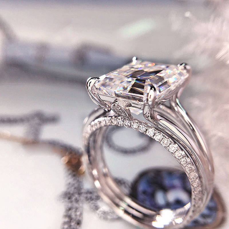 Bague solitaire anneaux de mariage de luxe 5 carats solide 18K or blanc fiançailles taille émeraude diamant cultivé en laboratoire pour les femmes 220829