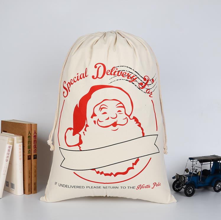 12 Styles Julk￥pa Bag Pure Cotton Canvas DrawString Sack P￥sar med Xmas Santa Design SN4122