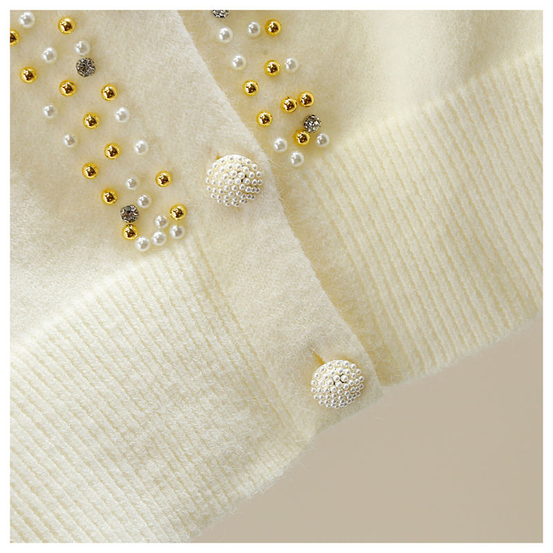 Women's beading sweater o-neck rhinestone knitted cardigan coat SMLXLXXL