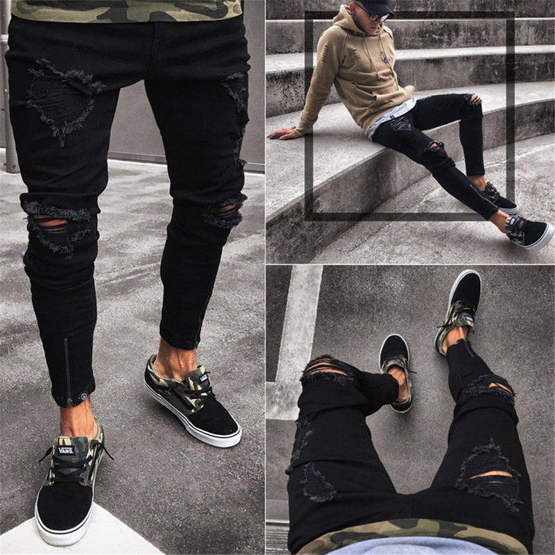 بنطلون جينز بالرجال بالإضافة إلى حجم S3XL Mens Cool Designer Brand Black Jeans Skinny Drusted Drusted Slim Fit Pants مع ثقوب للرجال 220831