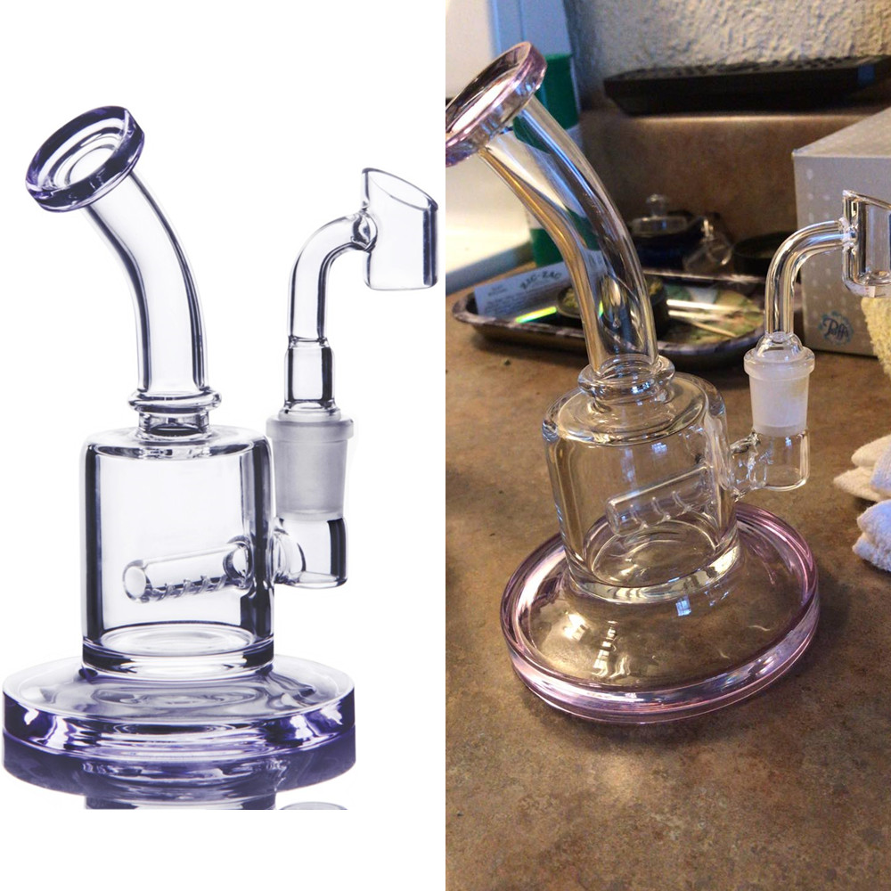 Mini -olie -rig Glas Hookah Bongs Roze Recycler WATERPIJP BUBBLER Dik Purple Smoking Shisha Accessory Small Blue Dab Rigs