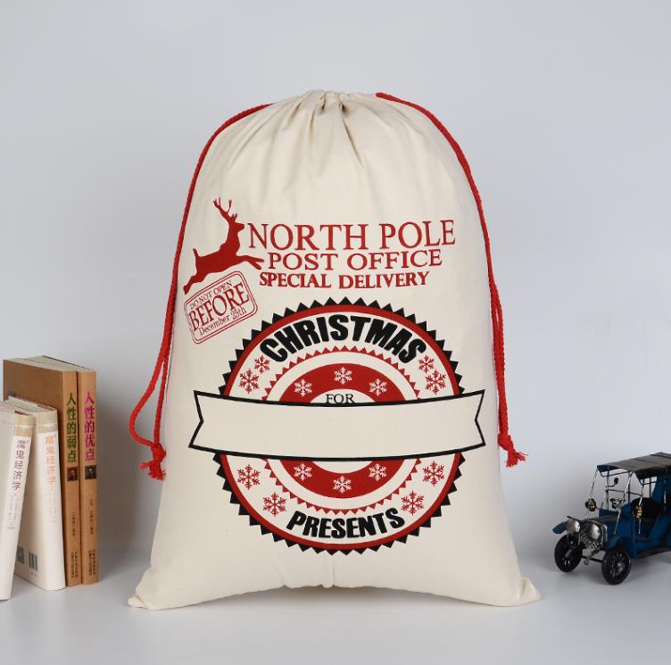 12 Styles Julk￥pa Bag Pure Cotton Canvas DrawString Sack P￥sar med Xmas Santa Design SN4122