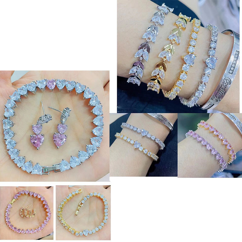 팔찌 QMHJE Crystal Stone Heart Love Tennis Bracelet for Womendagement Gold Silver Color Luxury Jeultry White CZ 220831