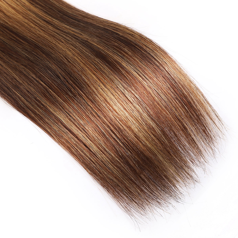 Brasilianskt mänskligt hår P4/27 raka 3 buntar med 4x4 spetsstängning gratis mitten del två toner färg ombre yirubeauty
