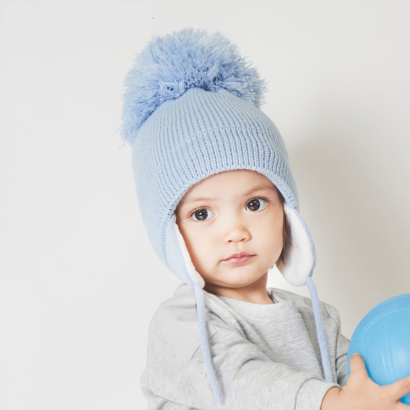 Casquettes Chapeaux Grand Pompon Hiver Bébé Chapeau Coton Tricot Enfants Bonnet pour Garçons et Filles avec Doublure Polaire Bomber Enfants 220830