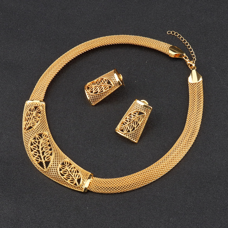 Altri set di gioielli Foglia di Dubai Placcato in oro le donne Regali nuziali da sposa africani Collana feste Orecchini Bracciale con anello Set 220831