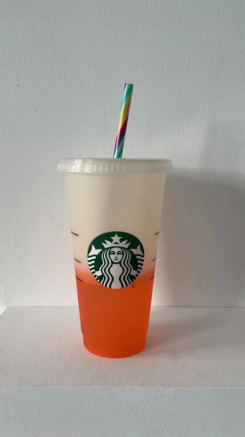 Starbucks Mermaid Goddess 24 unz 710 ml plastikowe kubki kubka wielokrotnego użytku przezroczyste picie płaskiego dolnego filaru kształt kubka słomka