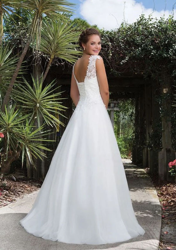 Длина пола тюль белый a-line свадебное платье Jewel Lace Line Sverline свадебные платья 2022 Новейшие
