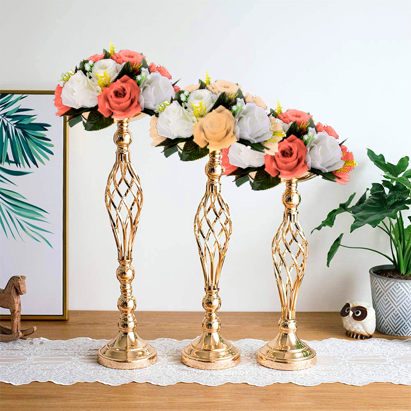 Goud/ zilveren bloemen vazen ​​kaarsen rekstand houders bruiloft decor weg lood bloemen boeket feest rekwisieten tafel middelpunt pilaar